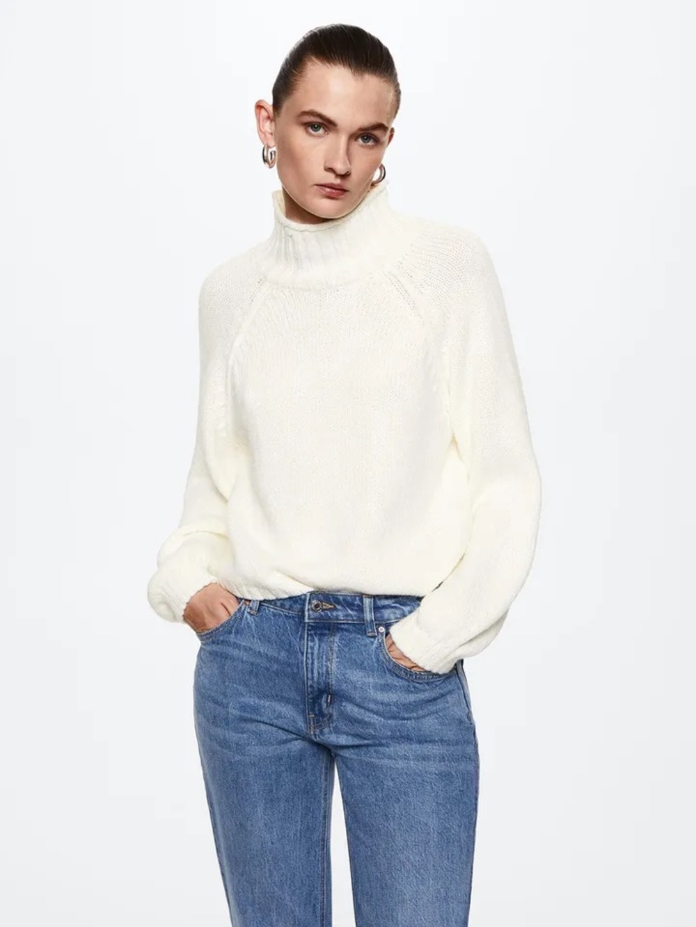Mango Cream Turtleneck Sweater - Knit Pullover